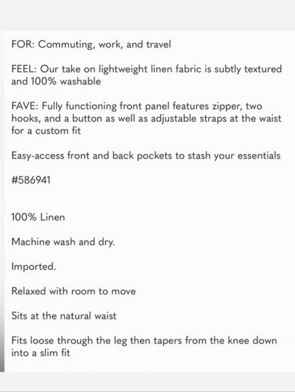 Athleta Voyager Linen Pant Sz 12 Regular Undyed - Picture 6 of 14